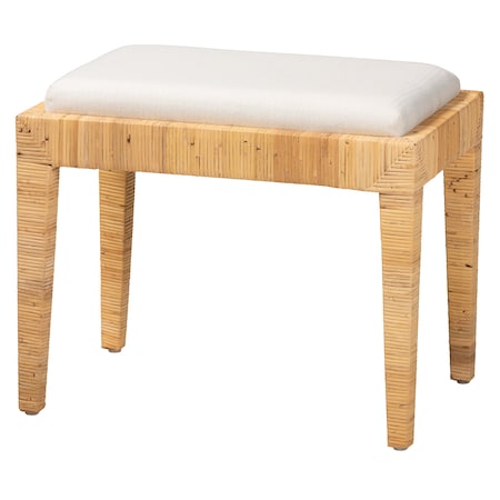 Baxton Studio Sofia Modern Bohemian Natural Brown Rattan and Mahogany Wood Ottoman 228-13093-ZORO